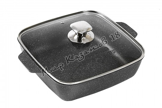 Жаровня квадратная 26х26 см МЕЧТА Гранит black, стекл. крышка