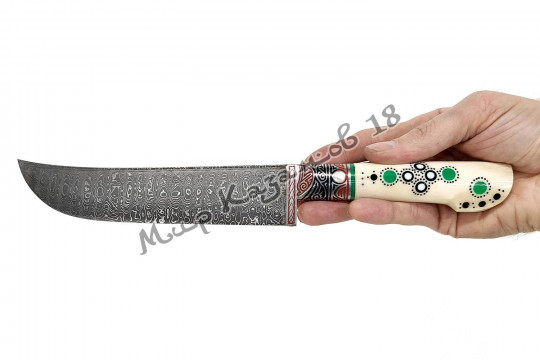 Пчак большой, рукоять сухма узорная кость, гарда олово с садафом, дамаск