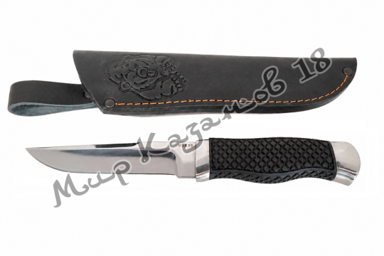 Нож КУНАК, ручка резина, кожаный чехол, сталь 95Х18