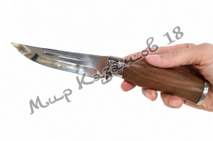 Нож КАЗБЕК, ручка дерево, кожаный чехол, сталь 95Х18